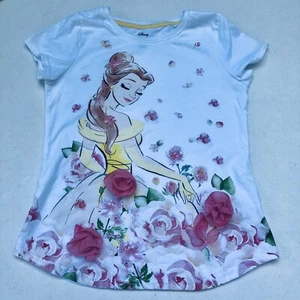 Disney Princess Beauty & Beast Belle Girl's T-Shirt Size L 10/12 White Top Roses - Picture 1 of 5
