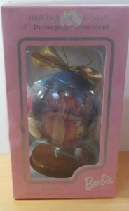 Vintage 1997 Holiday BARBIE DECOUPAGE Ornament NIB Includes Wooden Stand - Picture 1 of 5