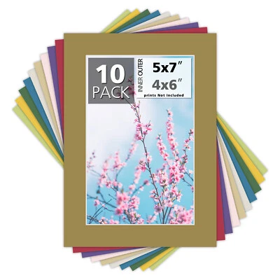 GOLDEN STATE ART 10 Pack 5x7 Mixed Colors Picture Mats for 4x6 Photos Framings Acid Free