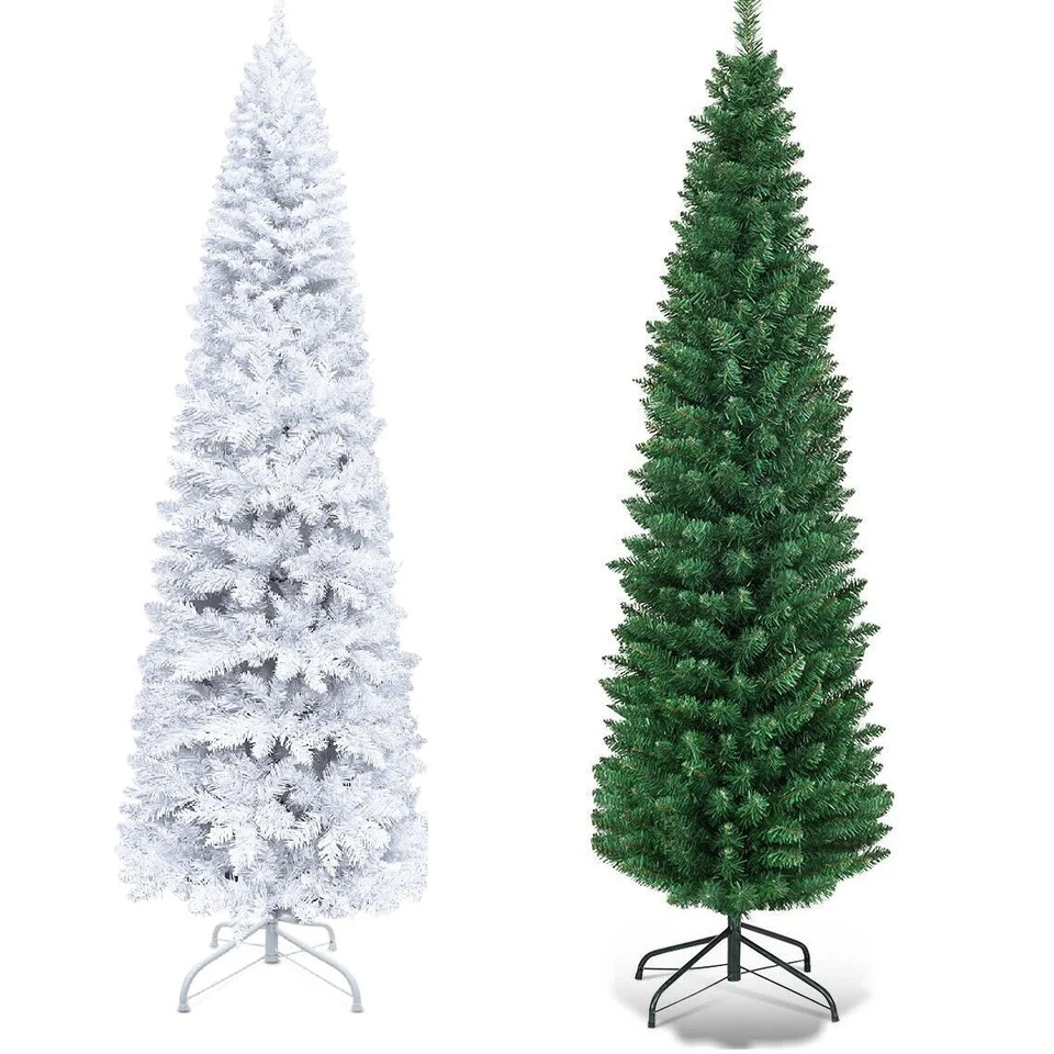 Slim Christmas Tree Pencil Pine Artificial Bushy XMAS Decoration 4FT 6FT 7FT 8FT - Image 1 of 2