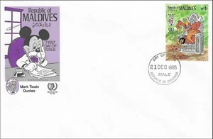 Disney Cartoons Mark Twain All Kings Is Mostly Rapscallions Maldives FDC 1985 - Picture 1 of 1