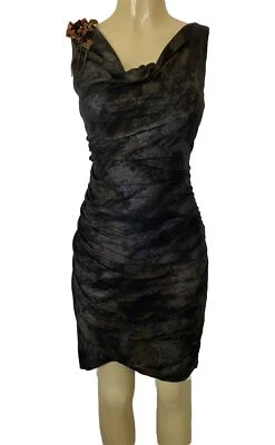Mini Vestido Mark James Badgley Mischka Sin Mangas Acanalado Negro Bronce Drapeado M Foto 1 de 4