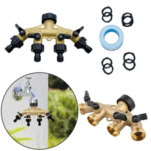 4 Wege Wasserverteiler Messing Gartenschlauch Wasserhahn Verteiler Ventil - Bild 1 von 9