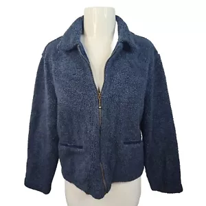 Vtg Dakini Women S Blue Fuzzy Full Zip Pockets Sweater Jacket Corduroy Lining - Picture 1 of 9