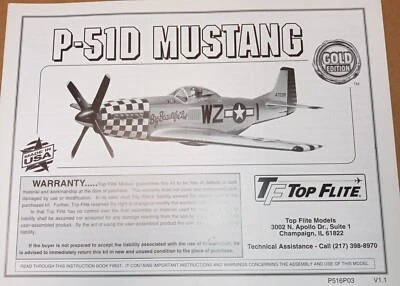 Hobbico Top Flite P-51D Mustang 60 Scale Manual Instruction Book P516P03 New - Image 1 of 4