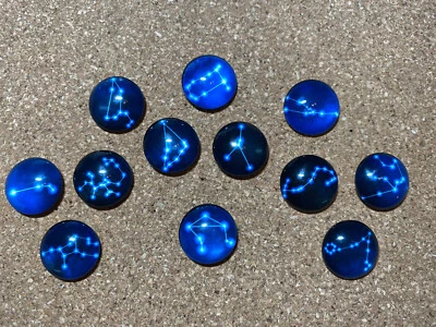 Juego de 12 pasadores/pulgarritas o imanes tablón de anuncios ZODIAC GLASS CABUJÓN Foto 1 de 4