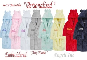 Personalised Baby Robe Bath Embroidered Dressing Gown Boy Girl Gift Crown Soft - Picture 1 of 12