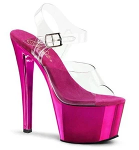 Pleaser Sky-308 Exotic Pole Dancing Shoes, Ankle Strap 7" Heel Platform Sandal. - Picture 1 of 5