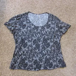 EUC Jockey XXL Black White Mock Lace Look S/S Top Scoop Neck Poly - Picture 1 of 2