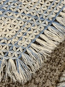 Lot of 3 Woven Hand Knotted Diamond Shaped Blue White Plaid Mat Doily - Picture 1 of 7