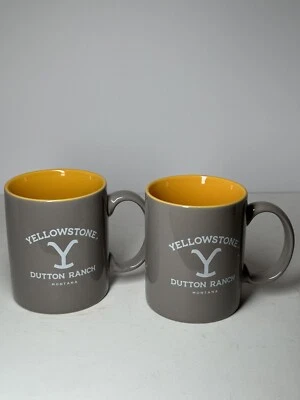 Yellowstone DUTTON RANCH Taza Café Té 11.5oz Libre de BPA Gris Amarillo NUEVO Par Foto 1 de 2