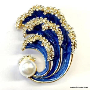 Ocean Wave Beach Yachting Enamel Brooch Vintage Art Deco Style Pin Badge Gift - Picture 1 of 1
