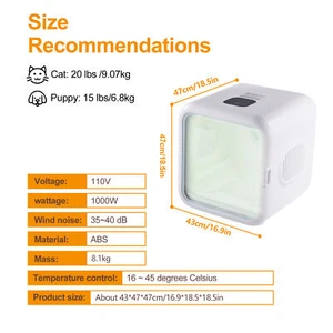 Automatic Pet Hair Dryer Box 62L Capacity for Cats Dog Smart Temperature Control - Picture 1 of 12