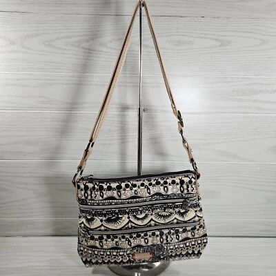 Sakroots Adjustable Crossbody Bag Purse Zip Tote Pockets Travel Black & Tan - Image 1 of 4