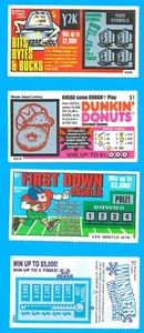 Boletos rasca y gana de lotería Rhode Island 1999 caducados sin rayar 4 diferentes Y2K - Imagen 1 de 2