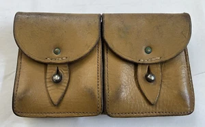 Original French army magazine pouch Brown leather ammo dual bag mag - Picture 1 of 7