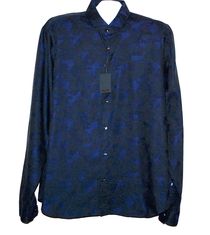 Jared Lang Navy Geometric Men's Dress Shirt Size Long Sleeve Button 2xl