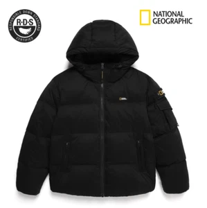 National Geographic Golden Mall Short Sleeve Goose Hoodie BLACK Down ASIAN FIT - Picture 1 of 10