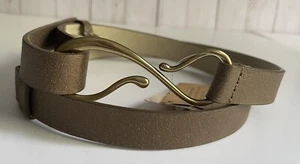 Coldwater Creek Bronze Leather Slim Hipslung BELT Large Gold Tone Buckle NEW - Picture 1 of 16