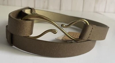 Coldwater Creek Bronce Cuero Delgado Hipslung CINTURÓN Grande Tono Dorado Hebilla NUEVO Foto 1 de 4