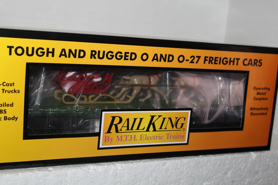 MTH RAILKING CHRISTMAS SANTA SLEIGH & REINDEER (GREEN) O GAUGE flat 30-76918