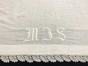 Vintage 100% Cotton White Pillow Cover with Trim Monogrammed "MJS" (RF752) - Picture 1 of 12