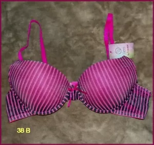 NWT Hers By Herman Pink Stripe Convertable Push-Up Bra 38B - Picture 1 of 2