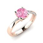 Pink Topaz Brilliant-Cut Round 6.00mm Split Shank Ring With Rose Gold Plated