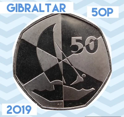Gibraltar 🇬🇮 Moneda 50 peniques 2019 Juegos de la Isla Commonwealth Barco Vela Foto 1 de 4