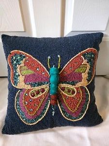 Mackenzie Childs Boheme Blue Fully Beaded Butterfly Pillow READ - Picture 1 of 6