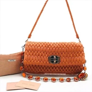 MiuMiu Matelasse nappa leather crystal orange 2WAY clutch Shoulder bag Auth JP - Picture 1 of 10