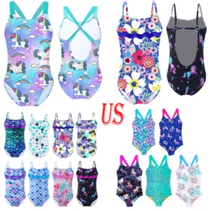 Kids Princess Swimsuit One Piece Fish Scales Ruffles Swimwear Bathing Suit - Picture 1 of 134