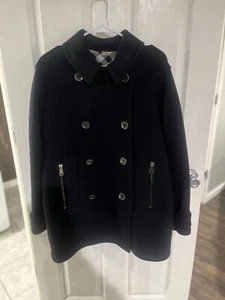Burberry Woman’s Black Wool And Cashmere Double Breast Peacoat Size 12 - Picture 1 of 13