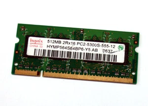 512 MB DDR2 RAM 200-pin SO-DIMM 2Rx16 PC2-5300S 'Hynix HYMP564S64BP6-Y5 AB' - Imagen 1 de 2