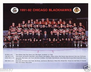 1991-92 CHICAGO BLACKHAWKS STANLEY CUP TEAM 8x10 PHOTO BELFOUR ROENICK CHELIOS - Picture 1 of 1
