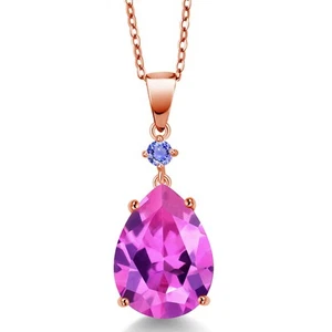 18K Rose Gold Plated Silver Pink Created Sapphire and Tanzanite Pendant - Picture 1 of 3