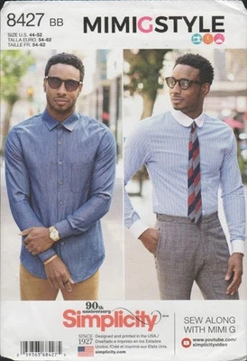 Simplicity 8427 Mimi G Style Mens Fitted Dress Shirt Pattern Size 44-52 Uncut - Image 1 of 4