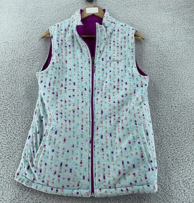 Chaleco Columbia para mujer XL reversible polar acolchado estampado púrpura senderismo al aire libre Foto 1 de 4