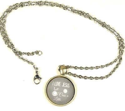 Collar Jesús Tono Plata Colgante Púrpura Gótico Religioso Declaración Eslabón de Cadena Foto 1 de 4