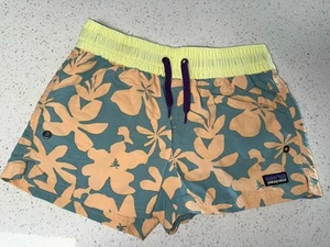 Patagonia Shorts Girls Medium Blue Floral Costa Rica Baggies Elastic Drawstring - Picture 1 of 5