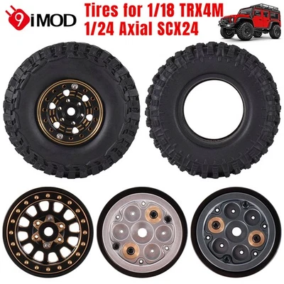 4x Gummireifen Metall Beadlock Nabe für 1/18 TRX4M 1/24 SCX24 RC Crawler Car - Bild 1 von 4