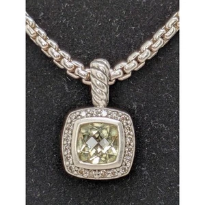 Collana con ciondolo David Yurman 7 mm prasiolite e diamanti Petite Albion 925 20" - Foto 1 di 5
