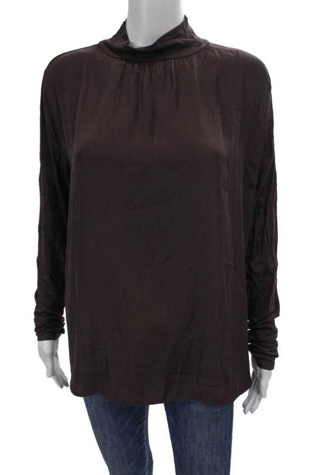 Top básico de manga larga con textura de cuello alto marrón talla L de Lola & Sophie para mujer Foto 1 de 4