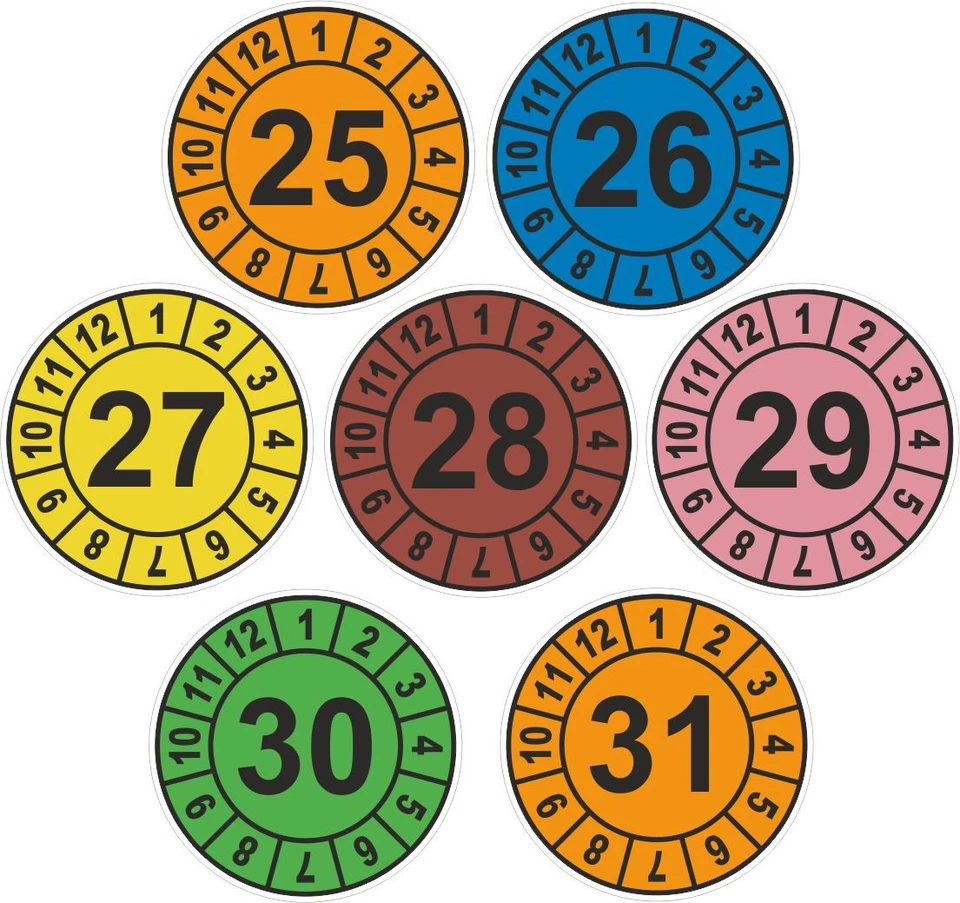 UVV Prüfplaketten Jahresplaketten Wartung BGV D27 von Ø 10mm - 37mm von 25 - 31 - Bild 1 von 1