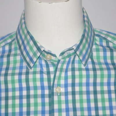 BANANA REPUBLIC Tailored Slim Fit Non Iron Green Check Dress Shirt Sz M 15.5 - Image 1 of 4