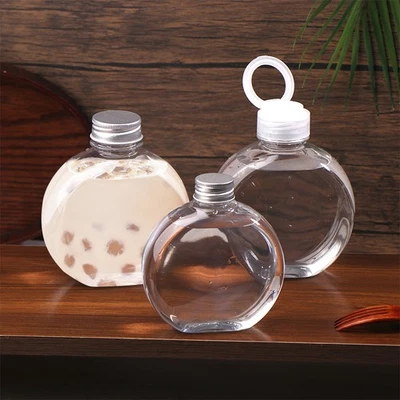 320/500ML Flat Round Water Bottle Clear Milk Tea Coffee Bottle Drinking Bott-wl - Image 1 of 4