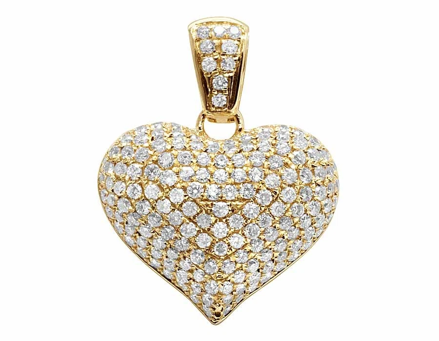 Damas Oro Amarillo 14K Puff Diamante Genuino Helado Corazón Colgante Dije 2.0ct 1.0" Foto 1 de 4