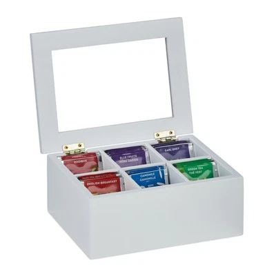 Teebox Teekasten Teebeutel-Organizer Teeaufbewahrungsbox 6 Fächer Staubschutz - Bild 1 von 4