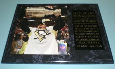 Placa fotográfica Penguins Stanley Cup Champions Evengi Malkin 2009  Foto 1 de 2