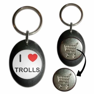 Trolls I Love Plastic Shopping Trolley £1/€1 Coin Key Ring (43mm x 32mm) - Picture 1 of 10